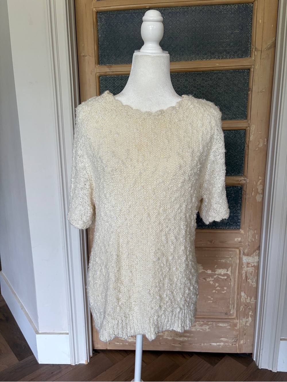 Ashley hill vintage Cream Bouclé Short-Sleeve Sweater Top - Women